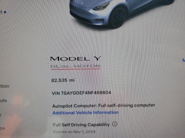 VIN 7SAYGDEF4NF468604 2022 Tesla MODEL Y no.9