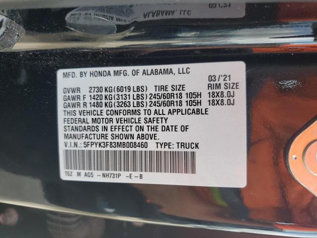 2021 HONDA RIDGELINE - 5FPYK3F83MB008460
