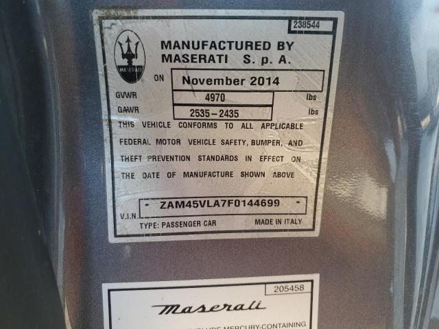 VIN ZAM45VLA7F0144699 2015 MASERATI ALL MODELS no.13