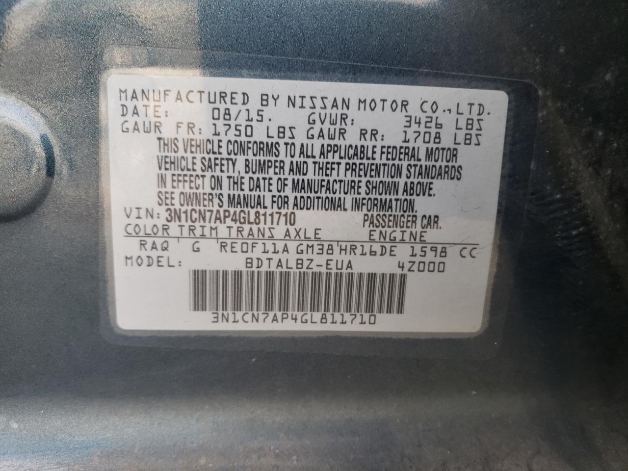 Lot #3028334816 2016 NISSAN VERSA S