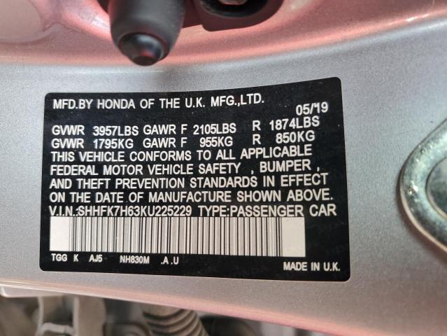 SHHFK7H63KU225229 2019 HONDA CIVIC