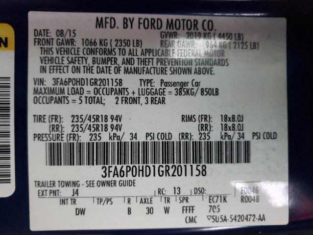 VIN 3FA6P0HD1GR201158 2016 Ford Fusion, SE no.12