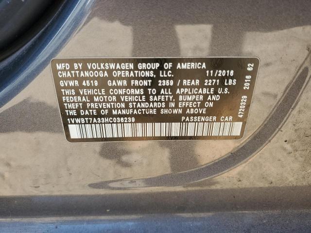 2017 VOLKSWAGEN PASSAT SE - 1VWBT7A33HC036239