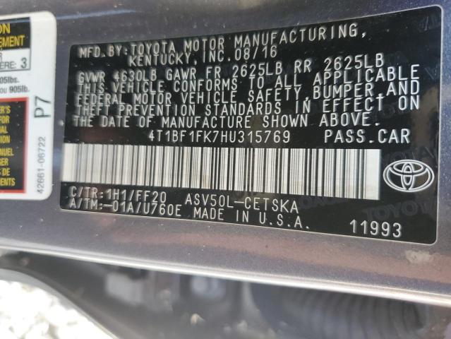 VIN 4T1BF1FK7HU315769 2017 Toyota Camry, LE no.12