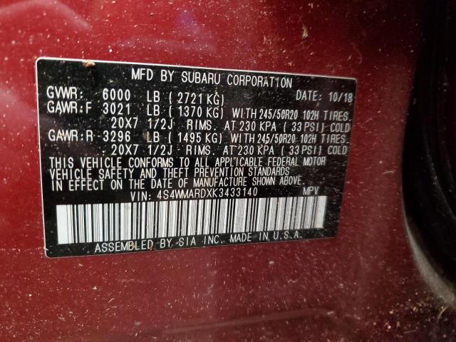 2019 SUBARU ASCENT TOU 4S4WMARDXK3433140