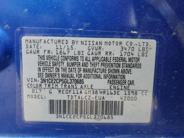 VIN 3N1CE2CP5GL370685 2016 NISSAN VERSA no.12