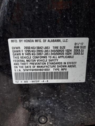 2017 HONDA PILOT TOUR - 5FNYF6H9XHB016551