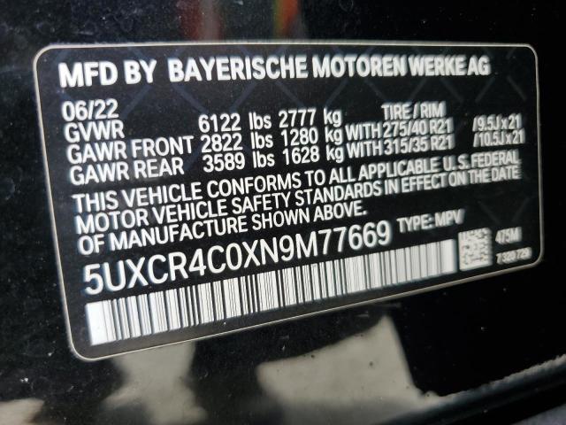 VIN 5UXCR4C0XN9M77669 2022 BMW X5, Sdrive 40I no.14