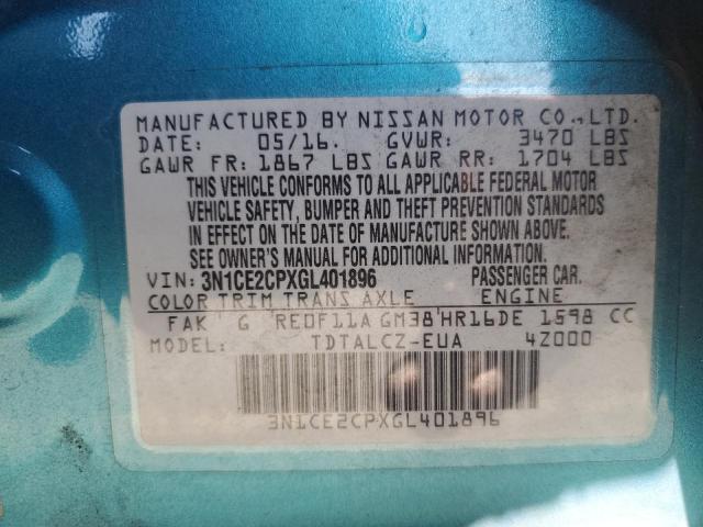 VIN 3N1CE2CPXGL401896 2016 Nissan Versa, S no.12