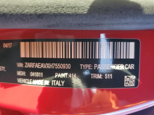 2017 ALFA ROMEO GIULIA QUA ZARFAEAVXH7550930