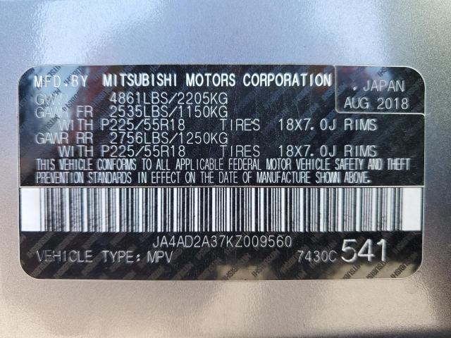 2019 MITSUBISHI OUTLANDER - JA4AD2A37KZ009560