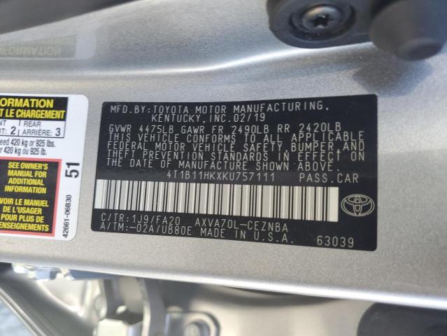 2019 TOYOTA CAMRY L - 4T1B11HKXKU757111