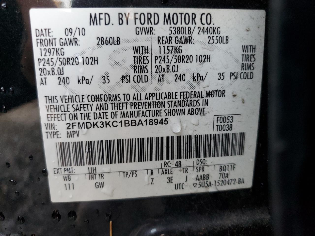 Lot #2979217995 2011 FORD EDGE LIMIT