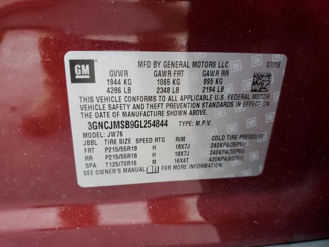 2016 CHEVROLET TRAX LTZ 3GNCJMSB9GL254844