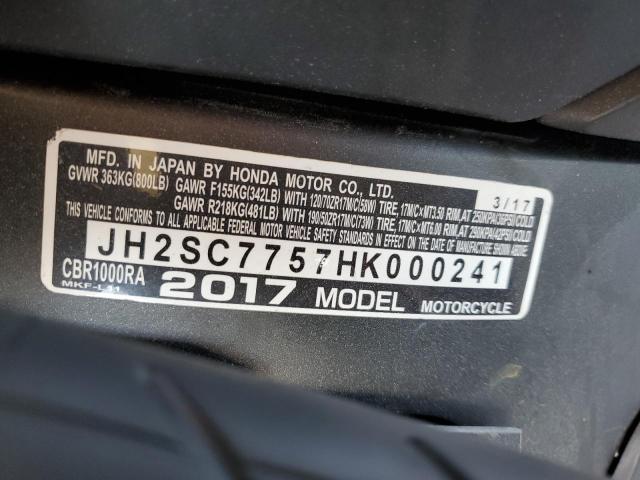 2017 HONDA CBR1000 RA JH2SC7757HK000241