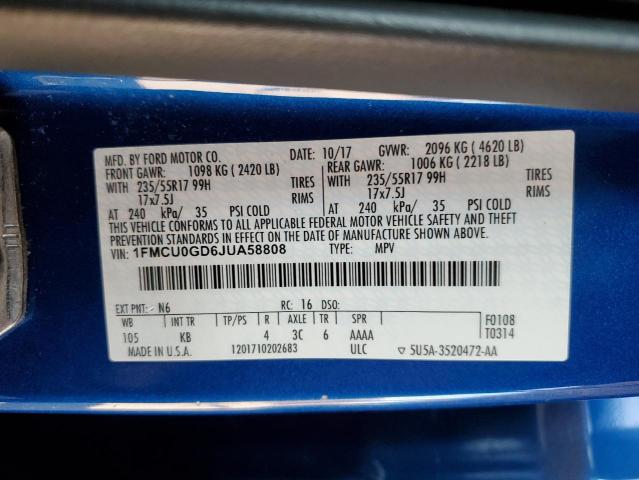 2018 FORD ESCAPE SE - 1FMCU0GD6JUA58808