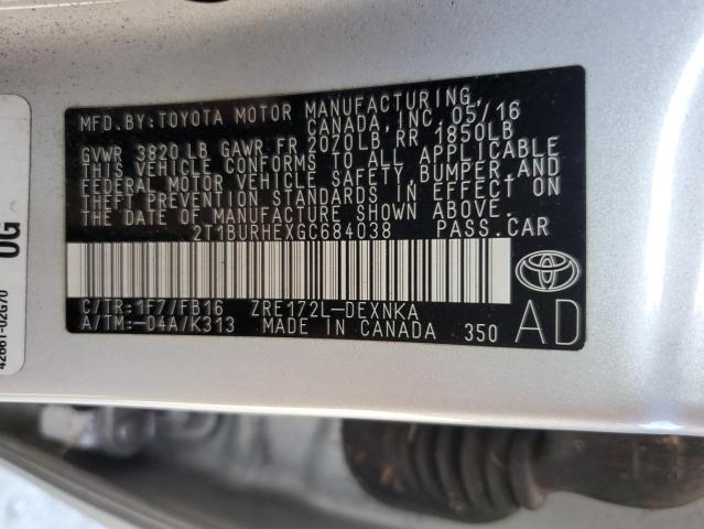 VIN 2T1BURHEXGC684038 2016 Toyota Corolla, L no.13