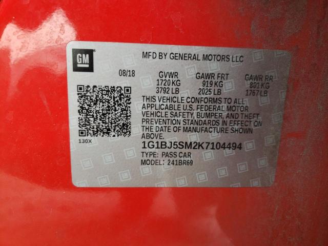 2019 CHEVROLET CRUZE - 1G1BJ5SM2K7104494