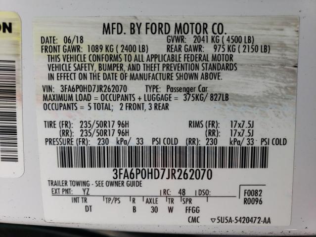 VIN 3FA6P0HD7JR262070 2018 Ford Fusion, SE no.12