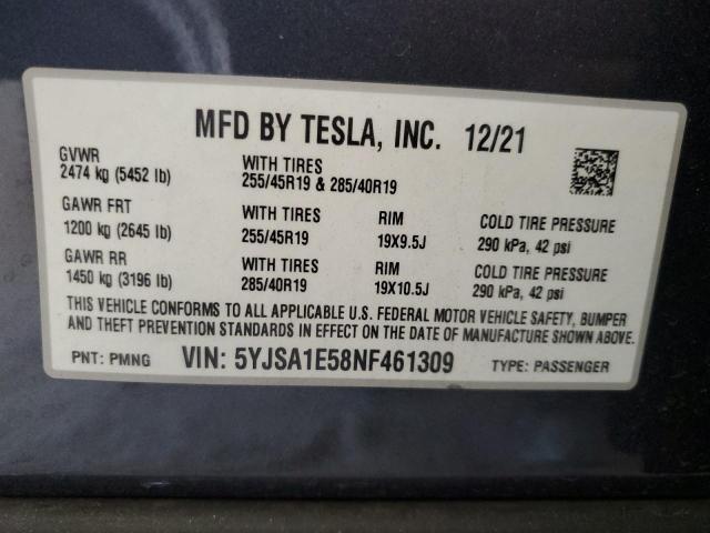 2022 TESLA MODEL S - 5YJSA1E58NF461309