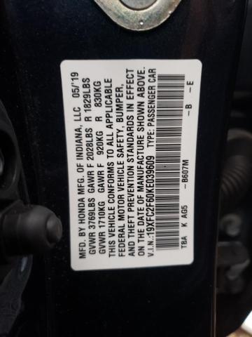 2019 HONDA CIVIC LX - 19XFC2F60KE039609