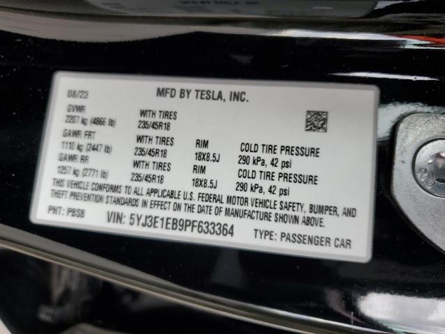 VIN 5YJ3E1EB9PF633364 2023 Tesla MODEL 3 no.12