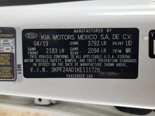 VIN 3KPF24AD1KE111728 2019 KIA Forte, FE no.13