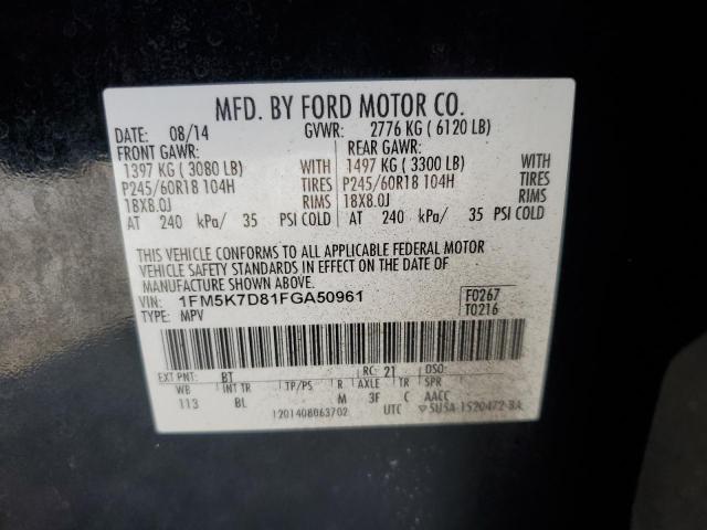 VIN 1FM5K7D81FGA50961 2015 Ford Explorer, Xlt no.12