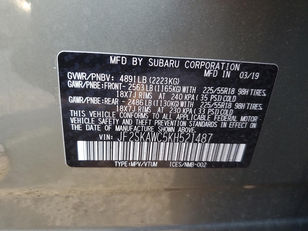 Lot #2974801239 2019 SUBARU FORESTER T