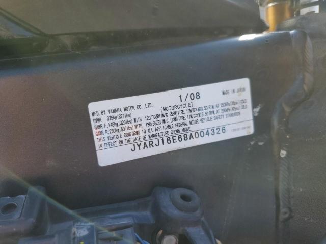 2008 YAMAHA YZFR6 JYARJ16E68A004326