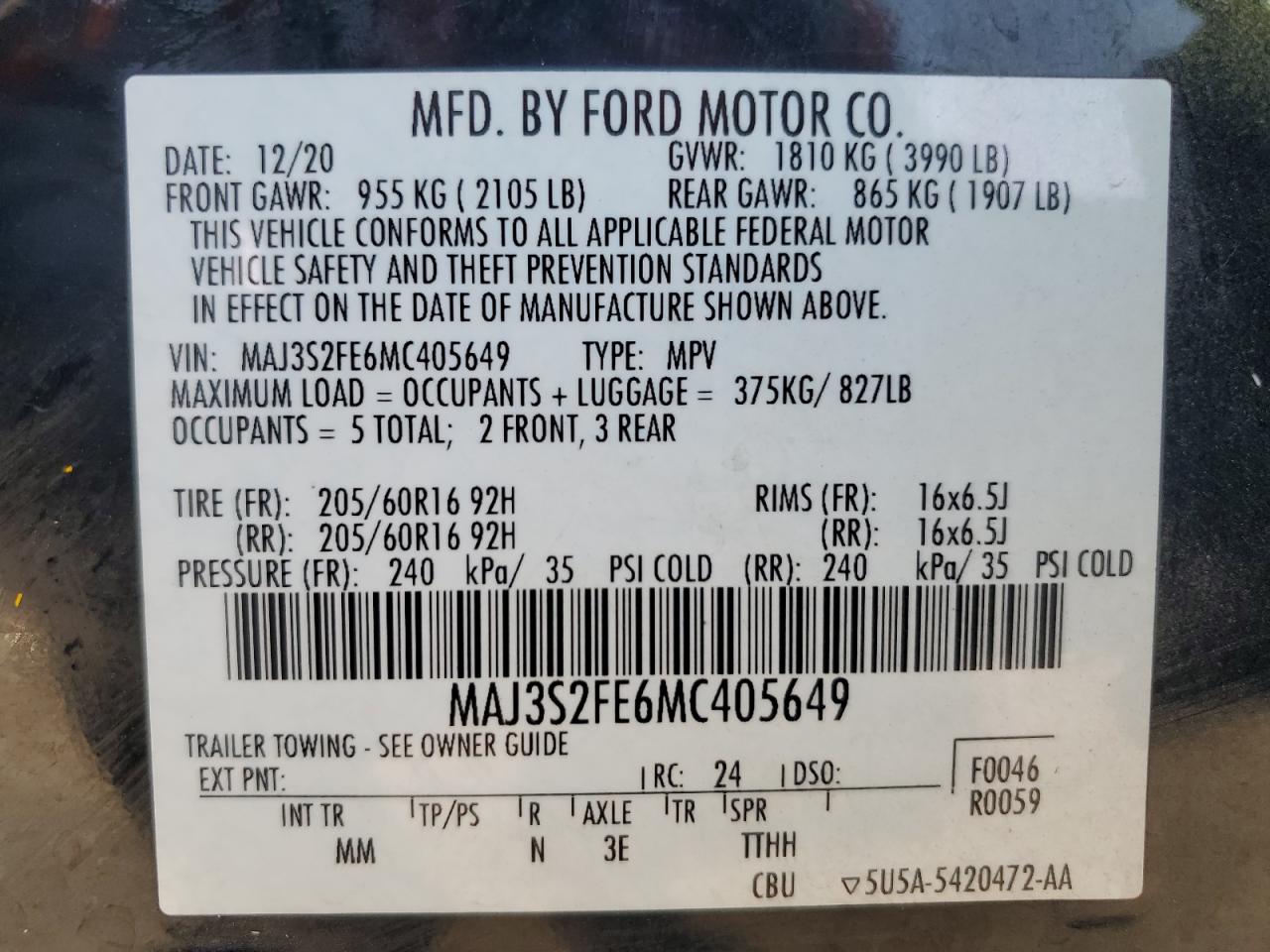 Lot #2905168503 2021 FORD ECOSPORT S