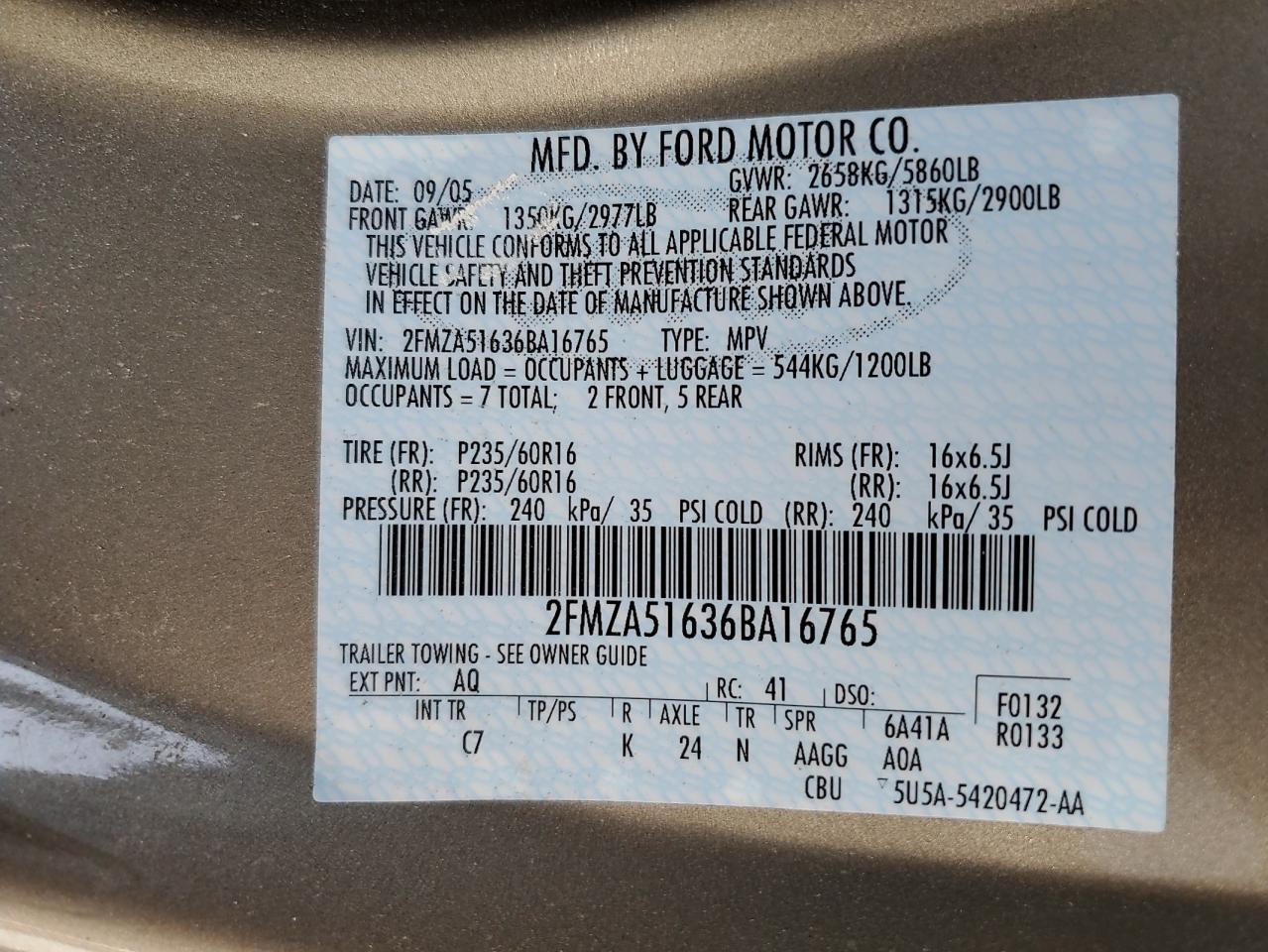 Lot #2927149830 2006 FORD FREESTAR S