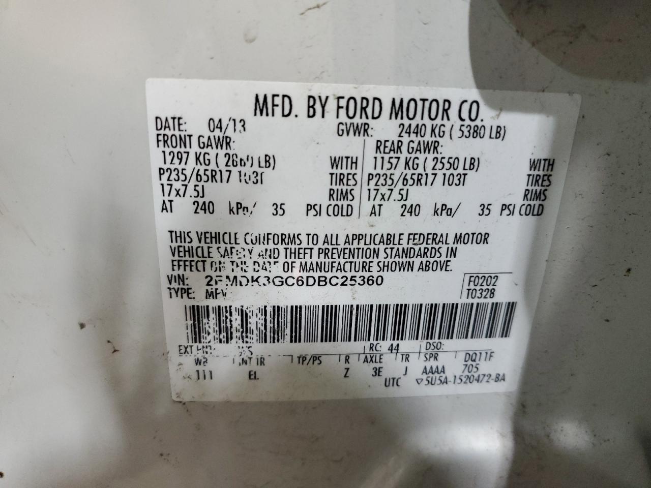 Lot #2976729794 2013 FORD EDGE SE