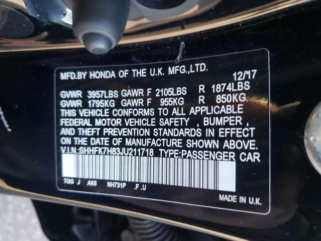 2018 HONDA CIVIC EXL - SHHFK7H83JU211718
