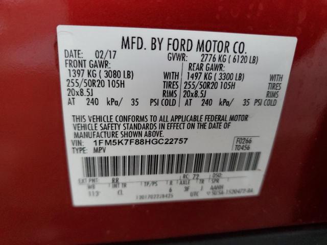 VIN 1FM5K7F88HGC22757 2017 Ford Explorer, Limited no.13