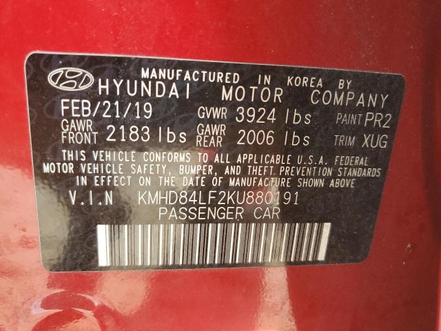 VIN KMHD84LF2KU880191 2019 Hyundai Elantra, Sel no.13