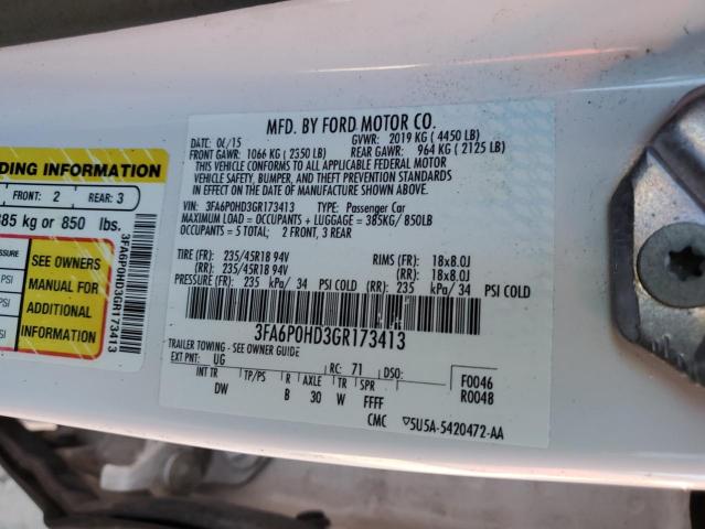 VIN 3FA6P0HD3GR173413 2016 Ford Fusion, SE no.12