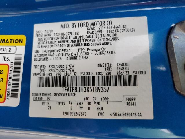 2019 FORD MUSTANG - 1FATP8UH3K5189357