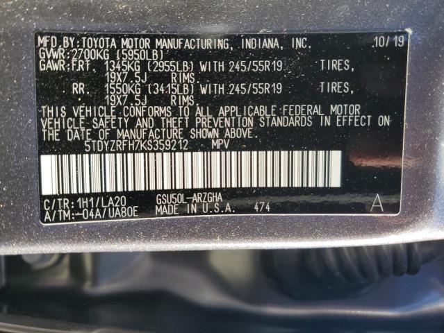2019 TOYOTA HIGHLANDER - 5TDYZRFH7KS359212