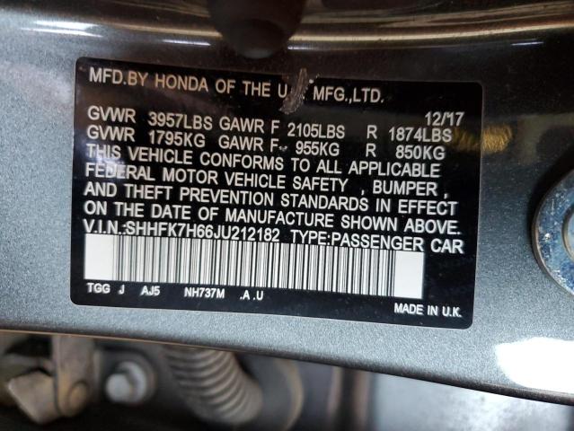 2018 HONDA CIVIC EX - SHHFK7H66JU212182