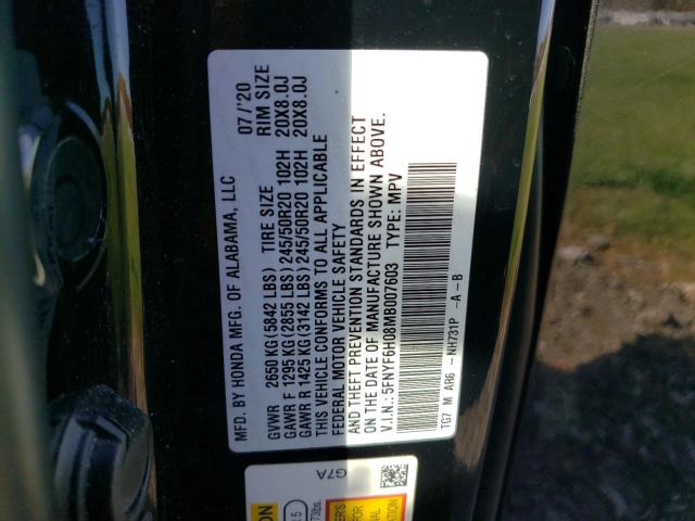 2021 HONDA PILOT ELIT - 5FNYF6H08MB007603