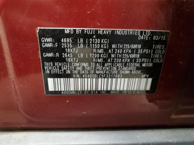 VIN 4S4BSBLC5F3317683 2015 Subaru Outback, 2.5I Lim... no.13