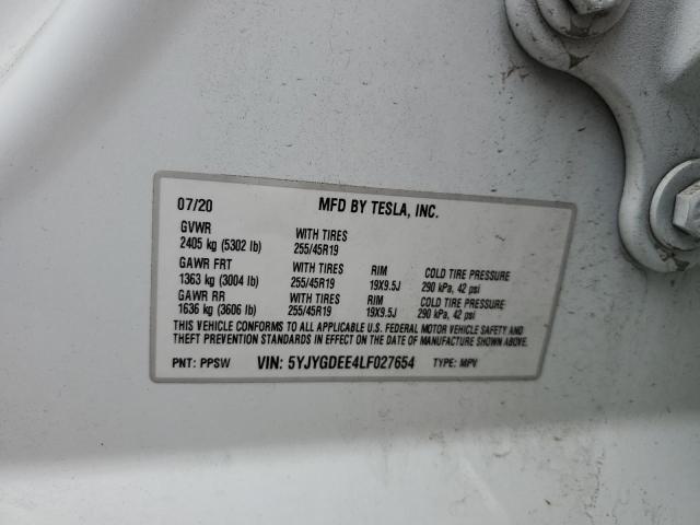2020 TESLA MODEL Y - 5YJYGDEE4LF027654