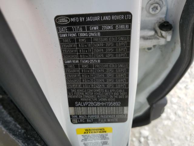 2017 LAND ROVER RANGE ROVE - SALVP2BG8HH195892