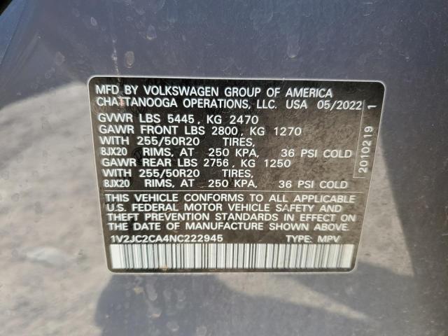 2022 VOLKSWAGEN ATLAS CROS - 1V2JC2CA4NC222945