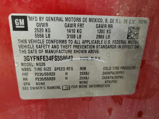 VIN 3GYFNFE34FS558642 2015 Cadillac SRX, Performanc... no.14