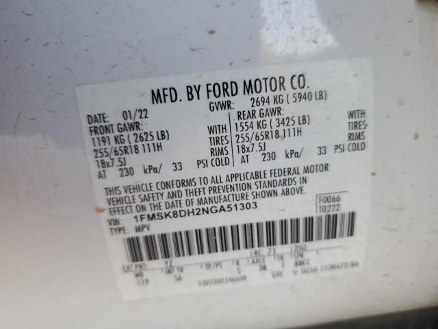 1FMSK8DH2NGA51303 2022 FORD EXPLORER