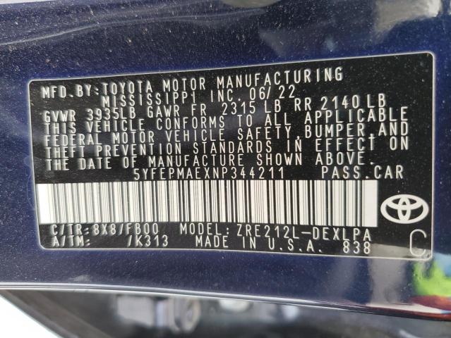 2022 TOYOTA COROLLA LE #3274659868