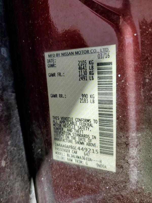 2016 NISSAN MAXIMA 3.5S 1N4AA6AP8GC449215