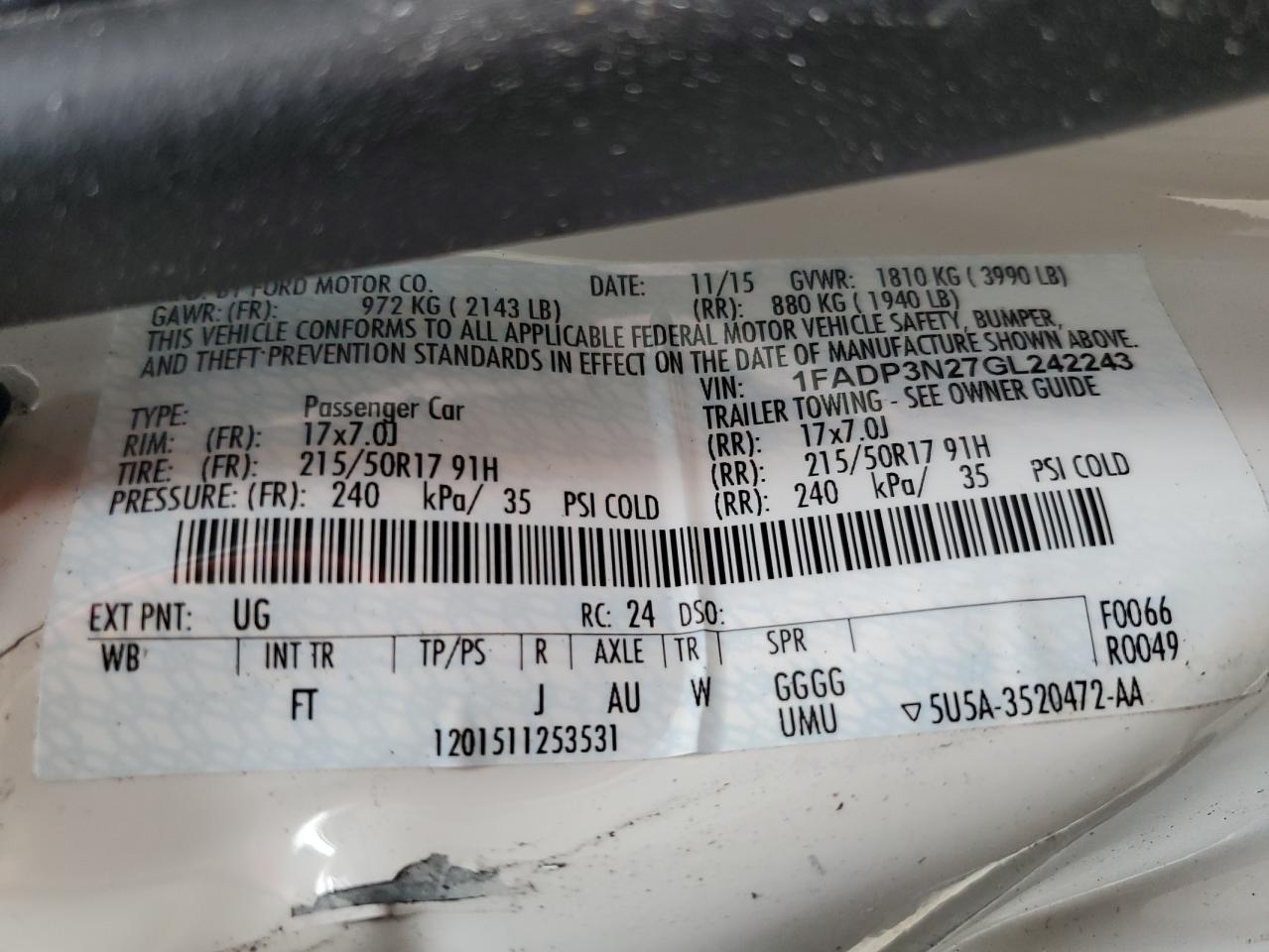 Lot #3302735045 2016 FORD FOCUS TITA